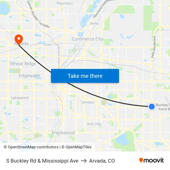 S Buckley Rd & Mississippi Ave to Arvada, CO map
