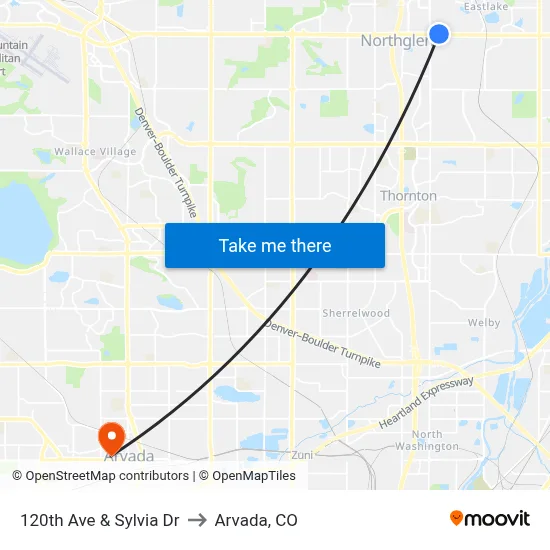 120th Ave & Sylvia Dr to Arvada, CO map