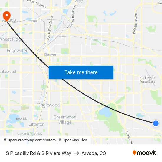 S Picadilly Rd & S Riviera Way to Arvada, CO map