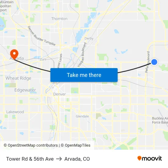 Tower Rd & 56th Ave to Arvada, CO map