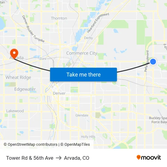 Tower Rd & 56th Ave to Arvada, CO map