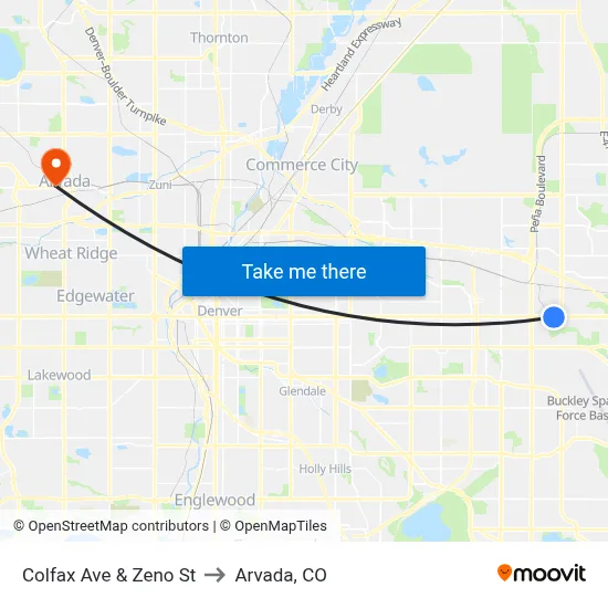 Colfax Ave & Zeno St to Arvada, CO map