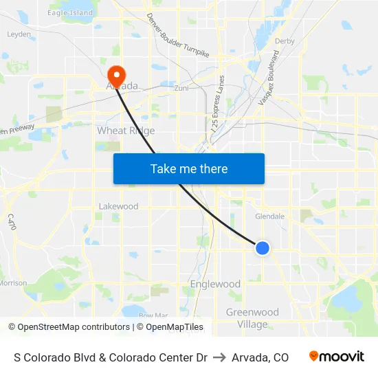 S Colorado Blvd & Colorado Center Dr to Arvada, CO map