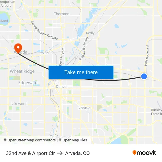 32nd Ave & Airport Cir to Arvada, CO map