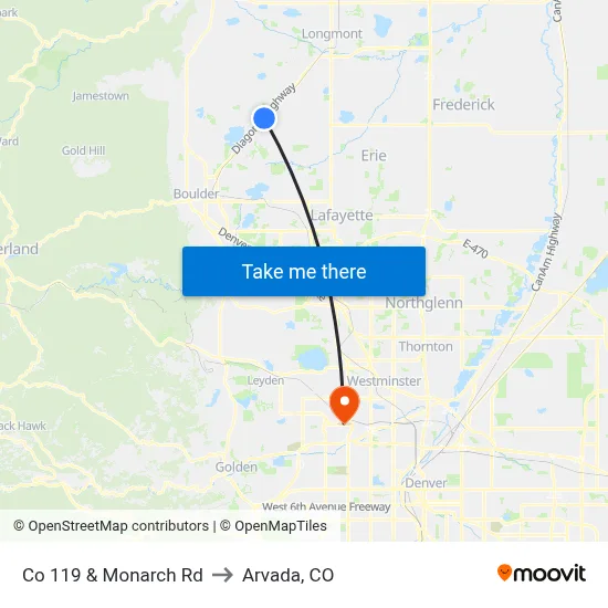 Co 119 & Monarch Rd to Arvada, CO map