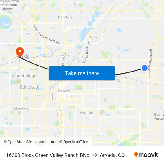 16200 Block Green Valley Ranch Blvd to Arvada, CO map