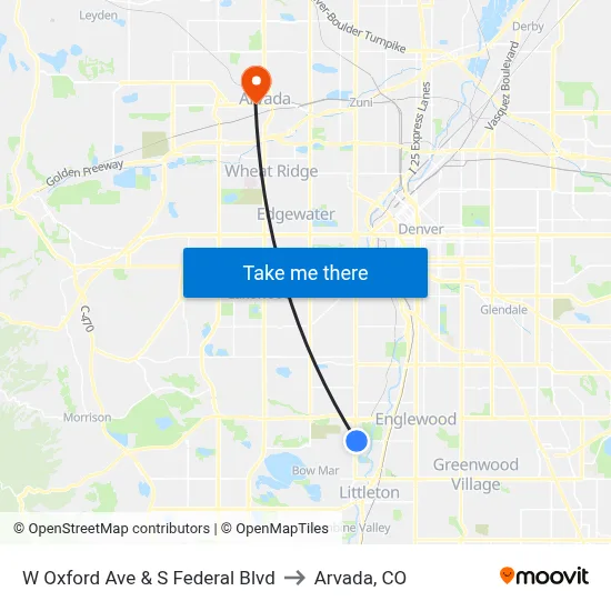 W Oxford Ave & S Federal Blvd to Arvada, CO map