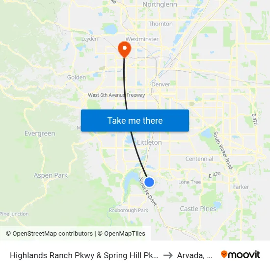 Highlands Ranch Pkwy & Spring Hill Pkwy to Arvada, CO map