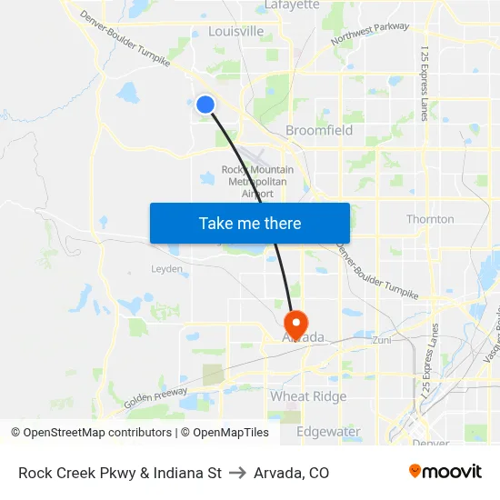 Rock Creek Pkwy & Indiana St to Arvada, CO map