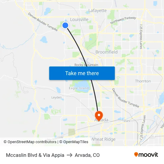 Mccaslin Blvd & Via Appia to Arvada, CO map