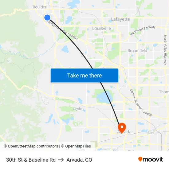 30th St & Baseline Rd to Arvada, CO map