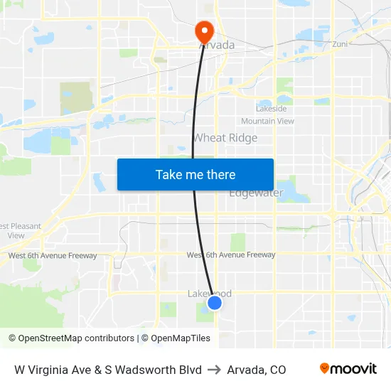 W Virginia Ave & S Wadsworth Blvd to Arvada, CO map
