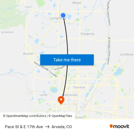 Pace St & E 17th Ave to Arvada, CO map