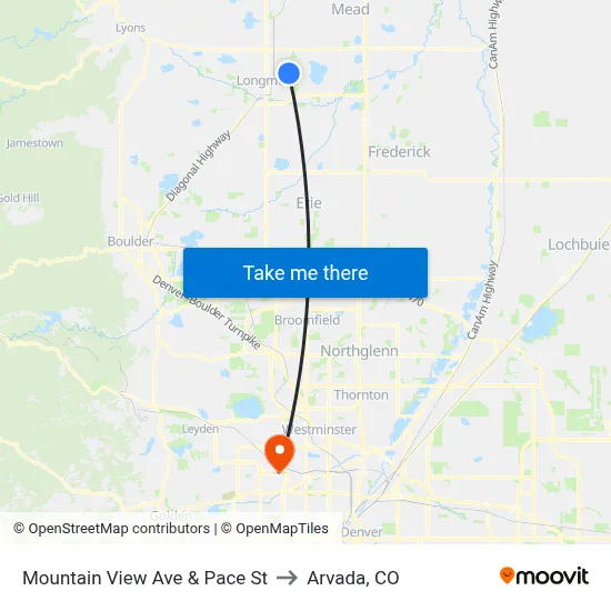 Mountain View Ave & Pace St to Arvada, CO map