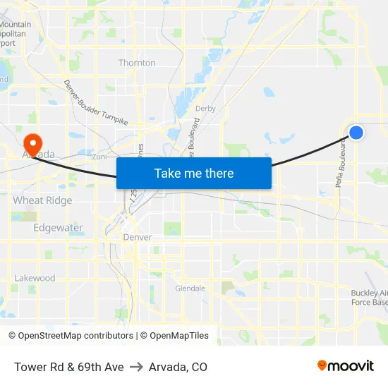 Tower Rd & 69th Ave to Arvada, CO map