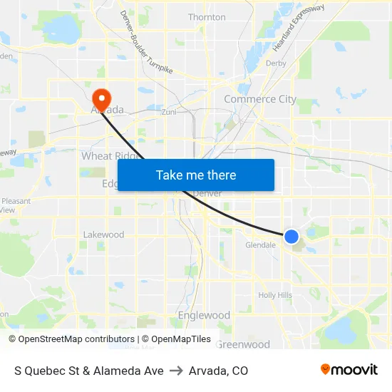 S Quebec St & Alameda Ave to Arvada, CO map