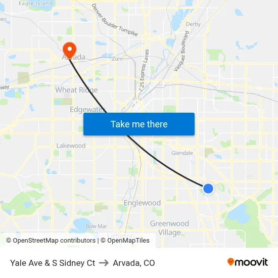 Yale Ave & S Sidney Ct to Arvada, CO map
