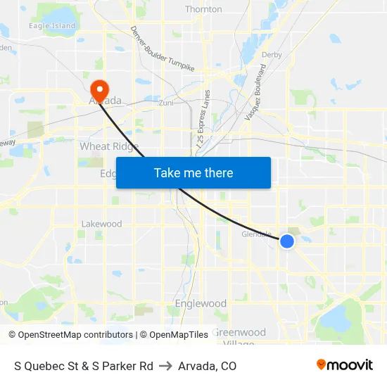 S Quebec St & S Parker Rd to Arvada, CO map