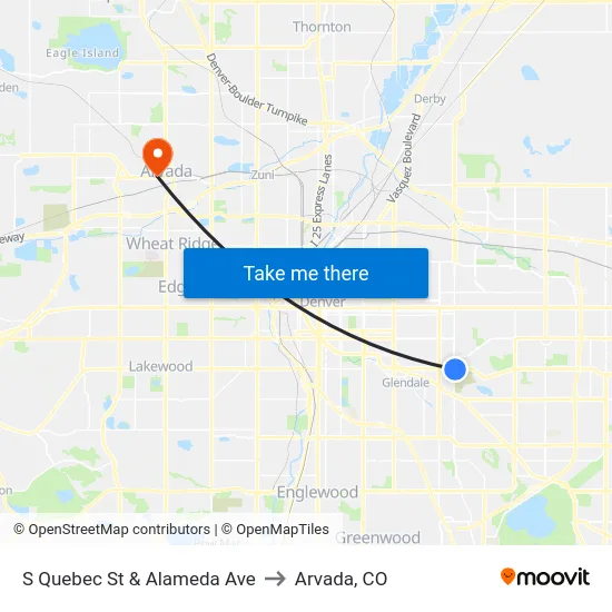 S Quebec St & Alameda Ave to Arvada, CO map
