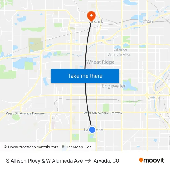 S Allison Pkwy & W Alameda Ave to Arvada, CO map