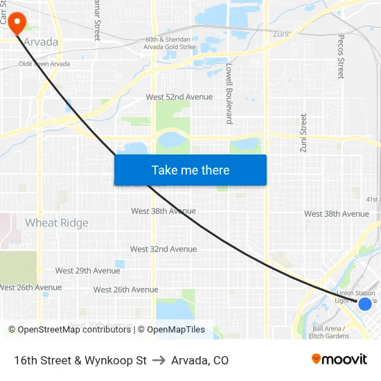 16th Street & Wynkoop St to Arvada, CO map
