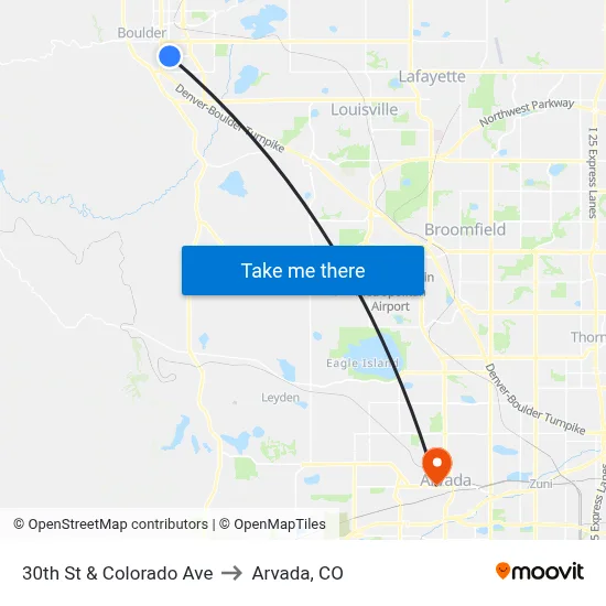 30th St & Colorado Ave to Arvada, CO map