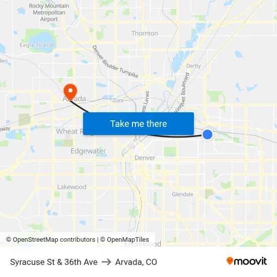 Syracuse St & 36th Ave to Arvada, CO map