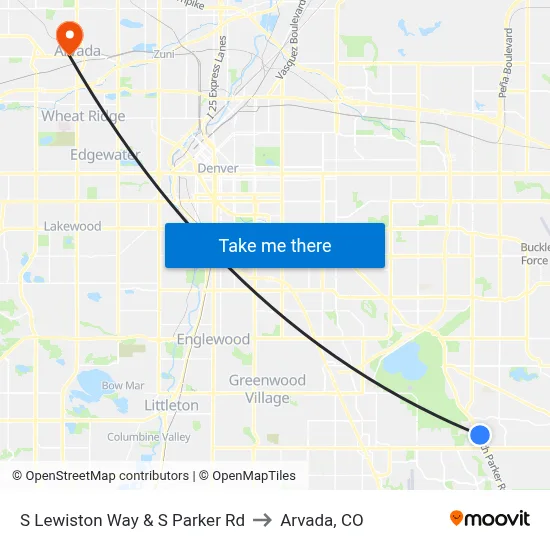 S Lewiston Way & S Parker Rd to Arvada, CO map