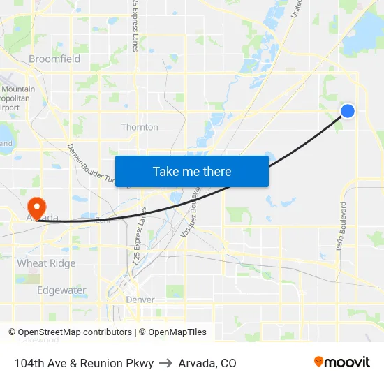 104th Ave & Reunion Pkwy to Arvada, CO map