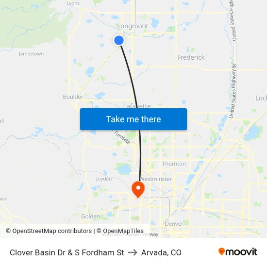 Clover Basin Dr & S Fordham St to Arvada, CO map