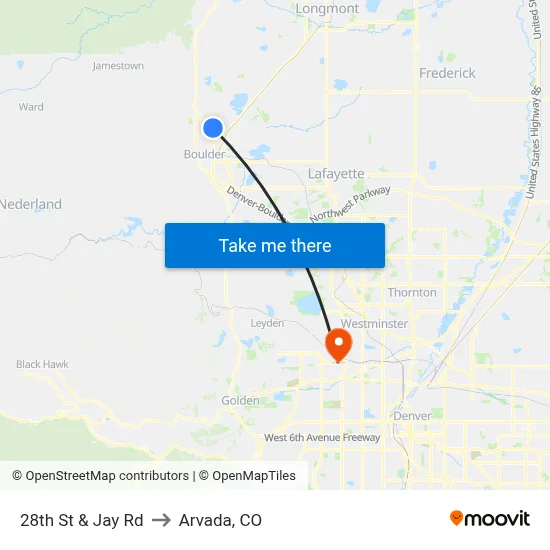 28th St & Jay Rd to Arvada, CO map