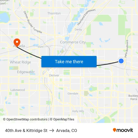 40th Ave & Kittridge St to Arvada, CO map