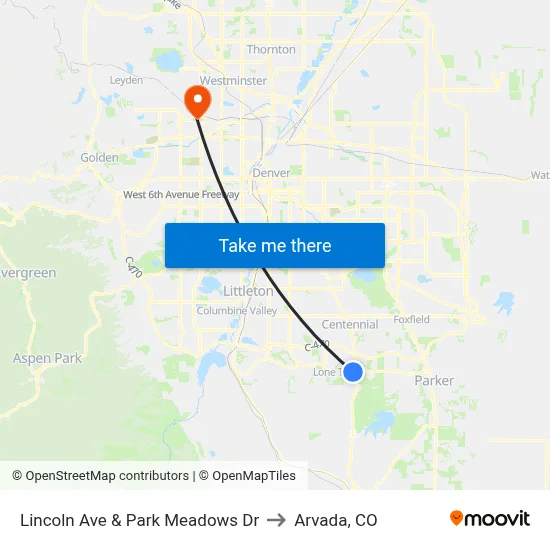 Lincoln Ave & Park Meadows Dr to Arvada, CO map