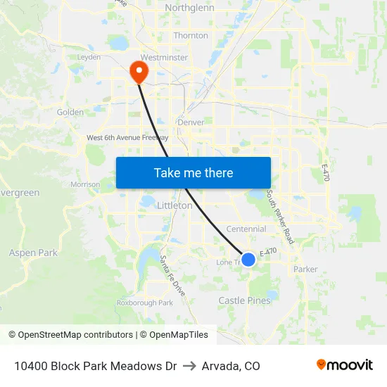 10400 Block Park Meadows Dr to Arvada, CO map