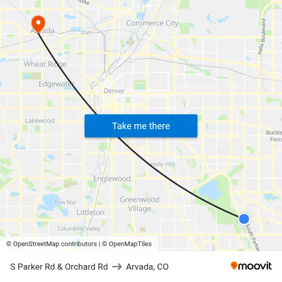 S Parker Rd & Orchard Rd to Arvada, CO map
