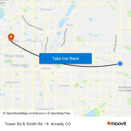 Tower Rd & Smith Rd to Arvada, CO map