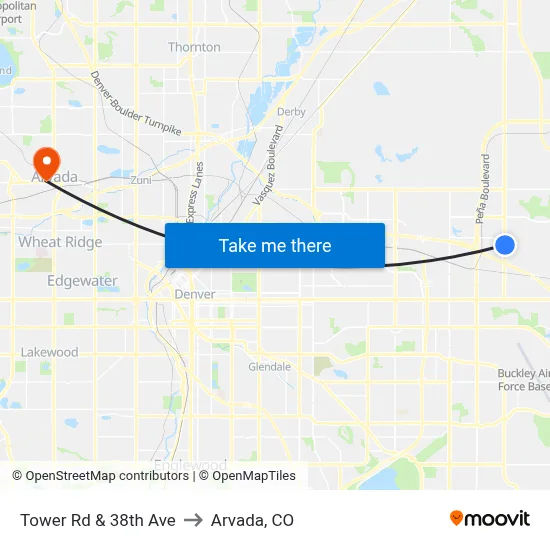 Tower Rd & 38th Ave to Arvada, CO map