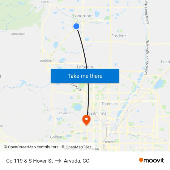 Co 119 & S Hover St to Arvada, CO map