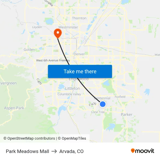 Park Meadows Mall to Arvada, CO map