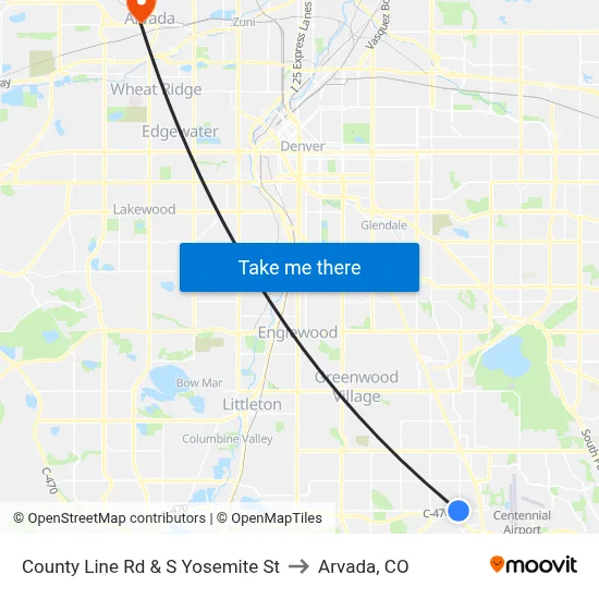 County Line Rd & S Yosemite St to Arvada, CO map