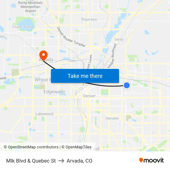 Mlk Blvd & Quebec St to Arvada, CO map