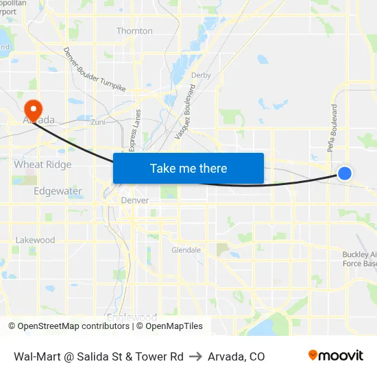 Wal-Mart @ Salida St & Tower Rd to Arvada, CO map