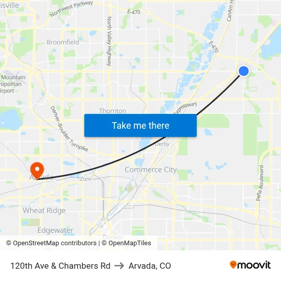 120th Ave & Chambers Rd to Arvada, CO map