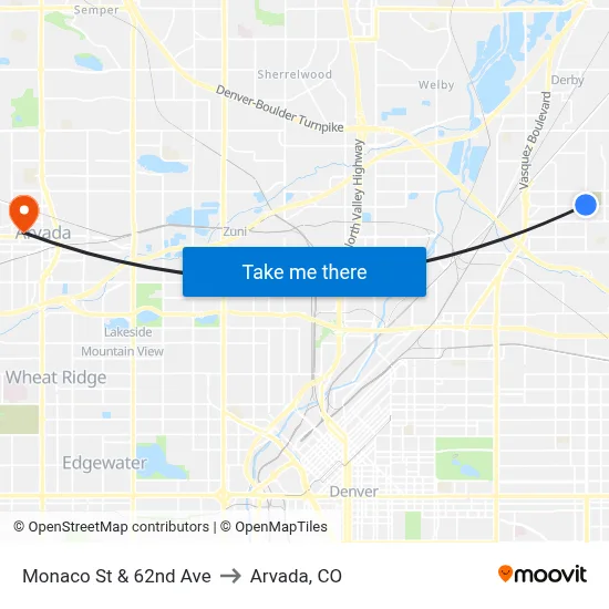 Monaco St & 62nd Ave to Arvada, CO map