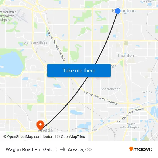 Wagon Road Pnr Gate D to Arvada, CO map