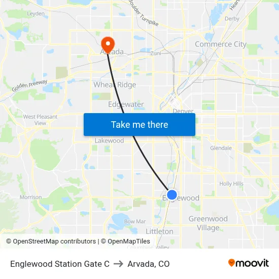 Englewood Station Gate C to Arvada, CO map