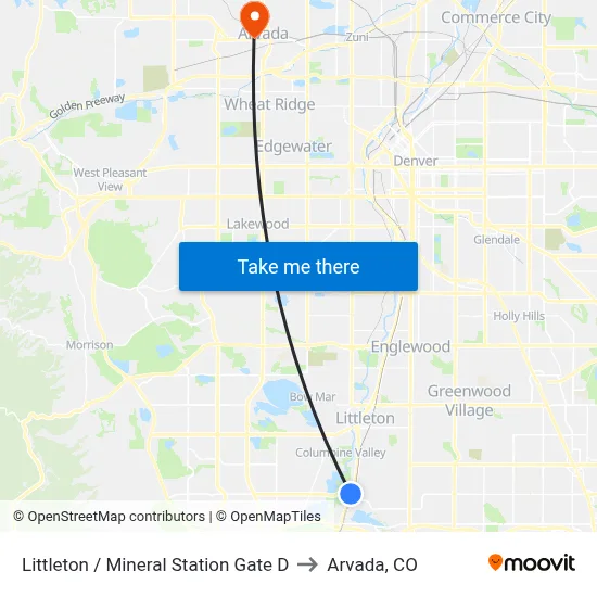Littleton / Mineral Station Gate D to Arvada, CO map
