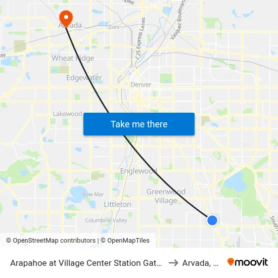 Arapahoe at Village Center Station Gate C to Arvada, CO map