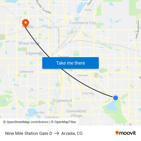 Nine Mile Station Gate D to Arvada, CO map