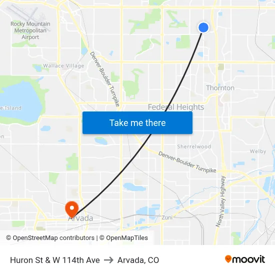 Huron St & W 114th Ave to Arvada, CO map